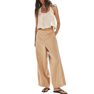 Free People Free Est Small Demi Cotton Linen Tan Wide-Leg Pants Boho Vacation